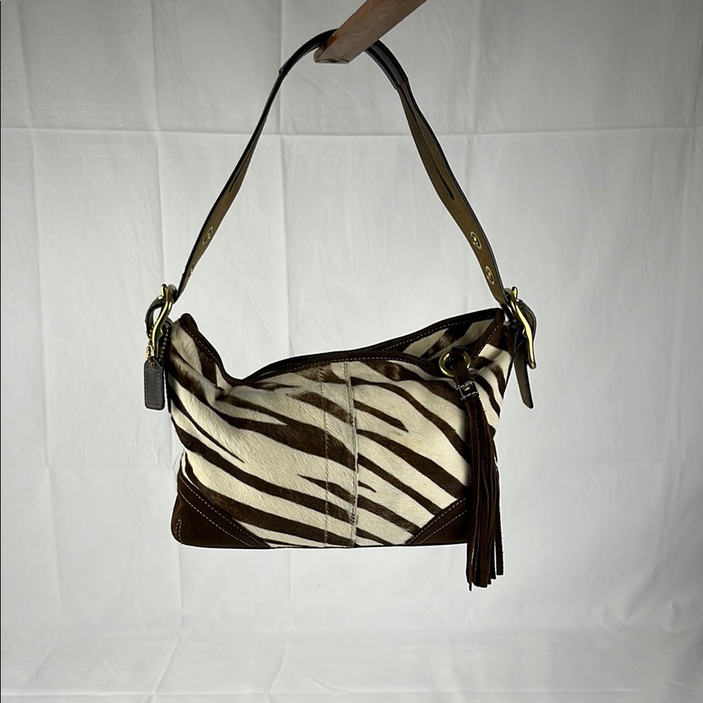 Coach Zebra Print Shoulder Bag with Brown Accents